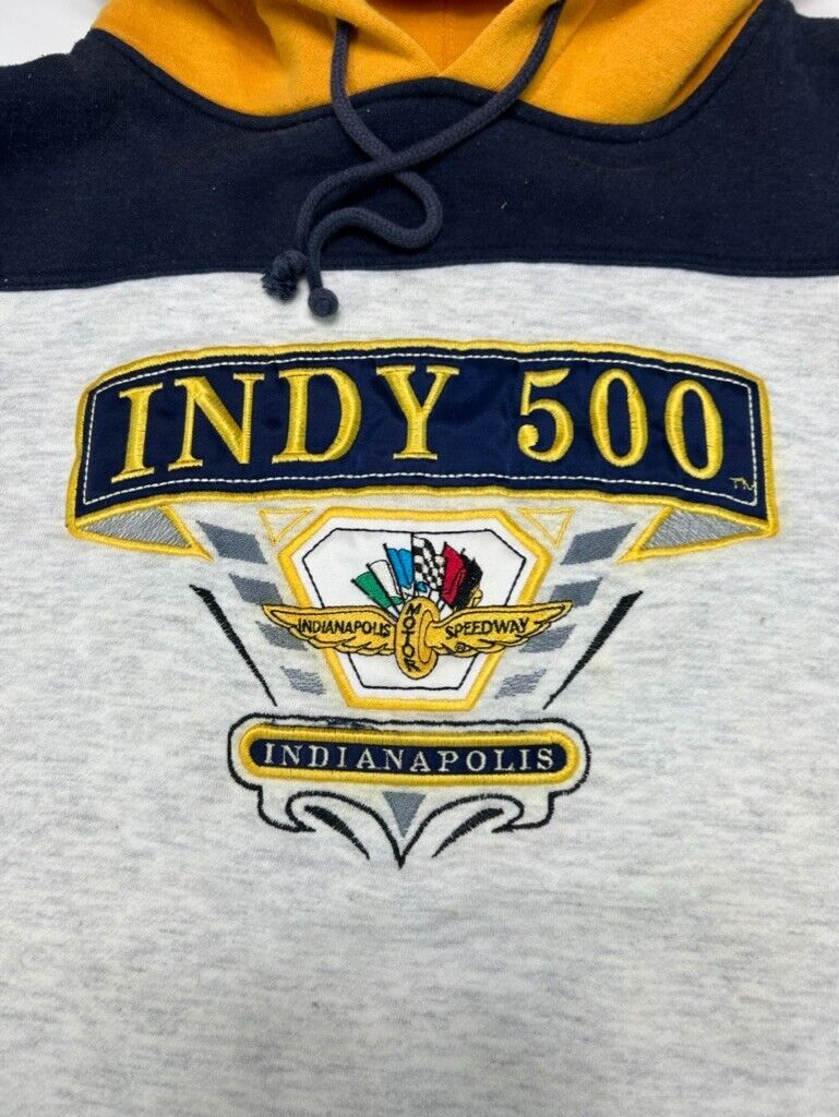 Vintage Indy 500 Nascar Racing Embroidered Logo Hooded Sweatshirt Size XL