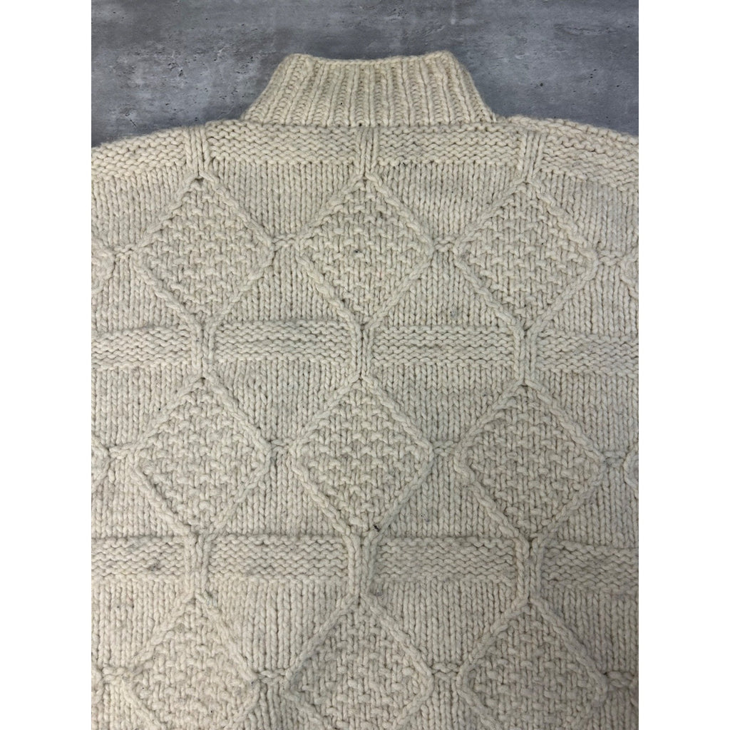 Vintage 80s/90s Cable Knit Diamond Print 1/4 Button Pullover Sweater Size Large