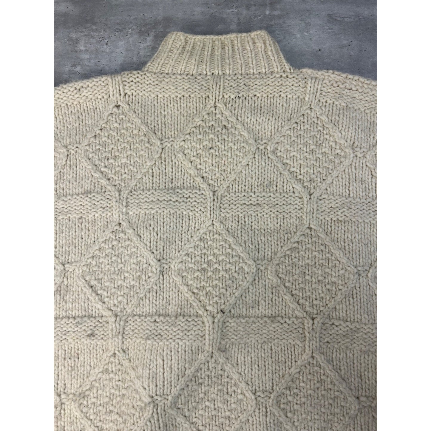 Vintage 80s/90s Cable Knit Diamond Print 1/4 Button Pullover Sweater Size Large