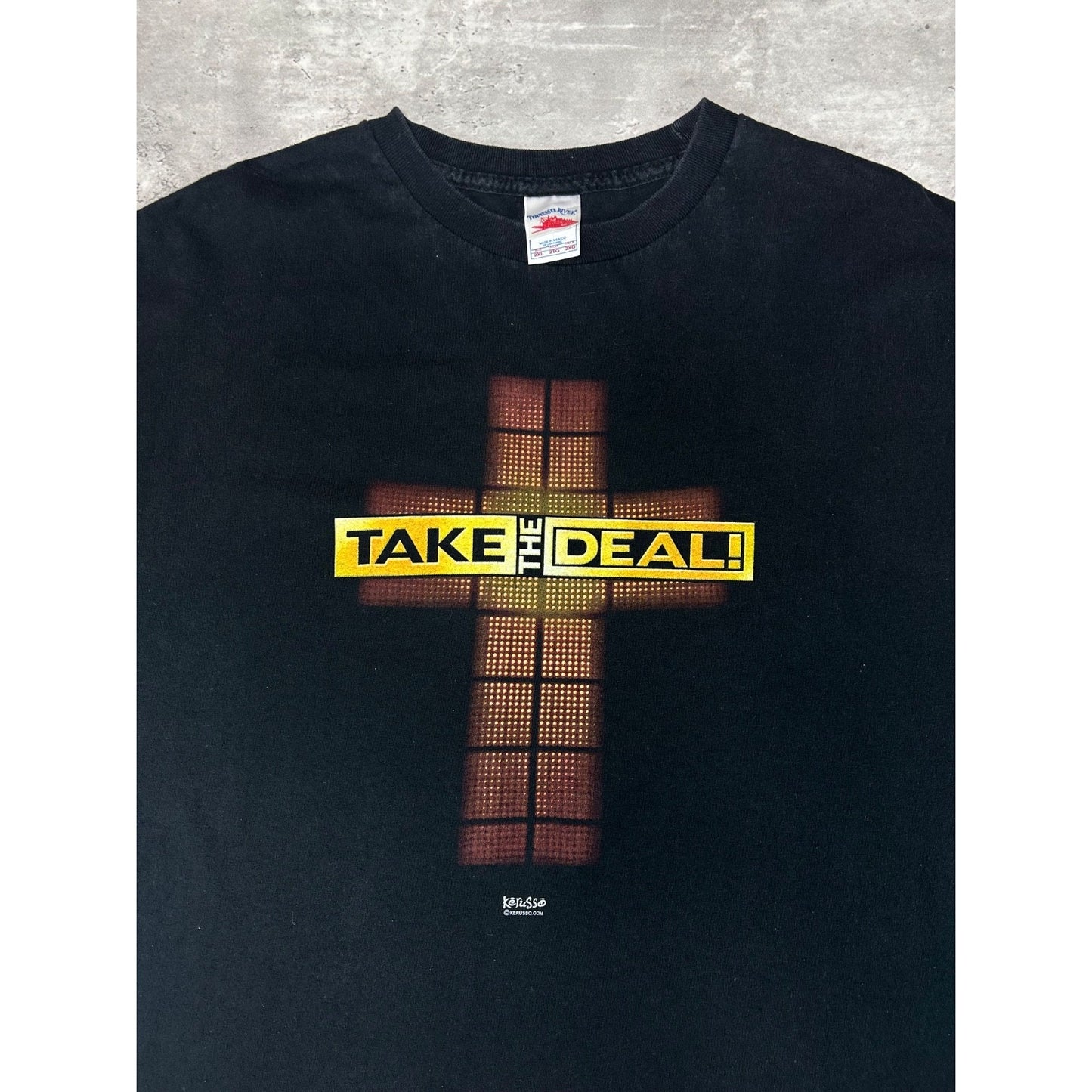 Vintage Take The Deal Parody Graphic Spellout Jesus T-Shirt Size 2XL