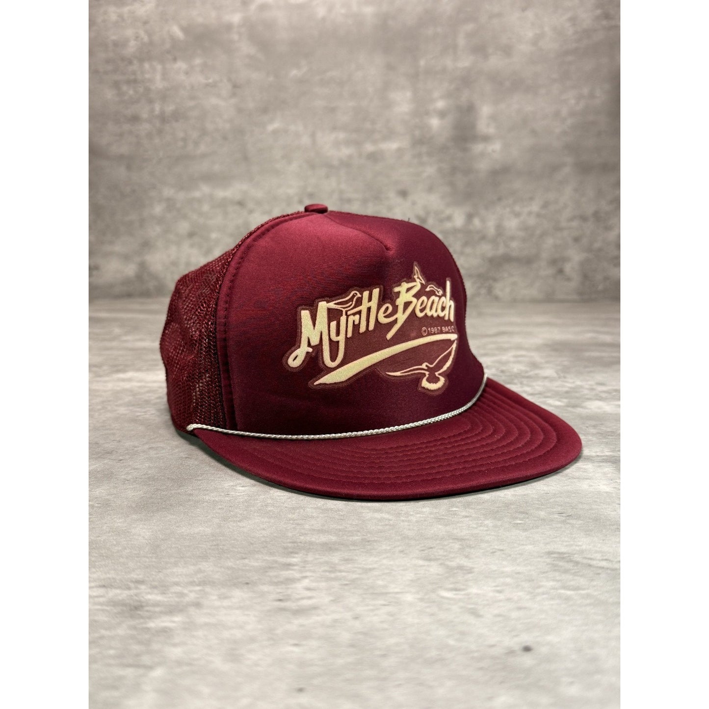 Vintage 1987 Myrtle Beach Spellout Graphic Destination Trucker Snapback Hat OSFA