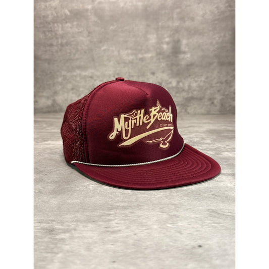 Vintage 1987 Myrtle Beach Spellout Graphic Destination Trucker Snapback Hat OSFA