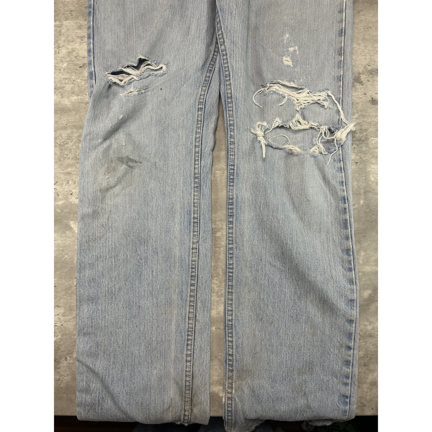 Vintage 90s Levis 505 Red Tab Light Wash Distressed Denim Pants Size 34