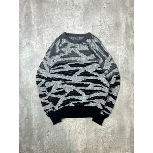 Vintage 90s Abstract Gradient Striped Pullover Ribbed Knit Sweater Size XL