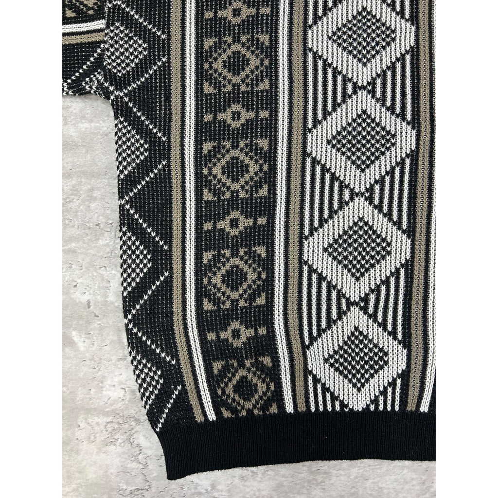 Vintage 80s Sears Geometric Striped Print Pullover Knit Sweater Size Medium