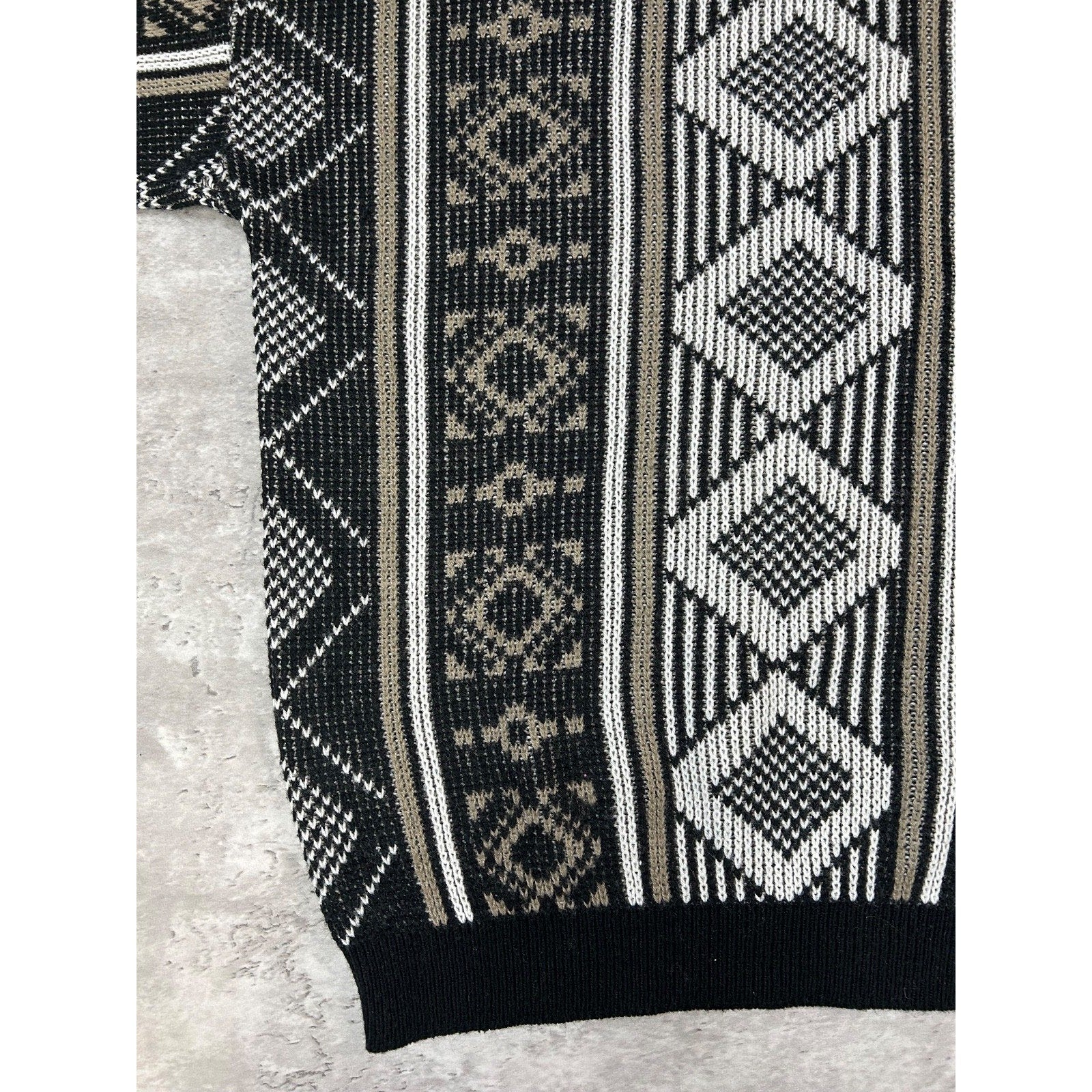 Vintage 80s Sears Geometric Striped Print Pullover Knit Sweater Size Medium