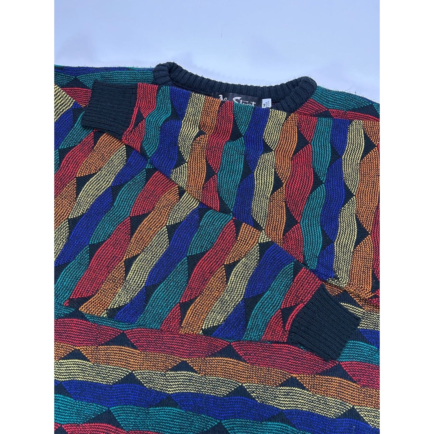 Vintage 90s Alan Stewart Abstract Pattern Pullover Knit Sweater Size Medium