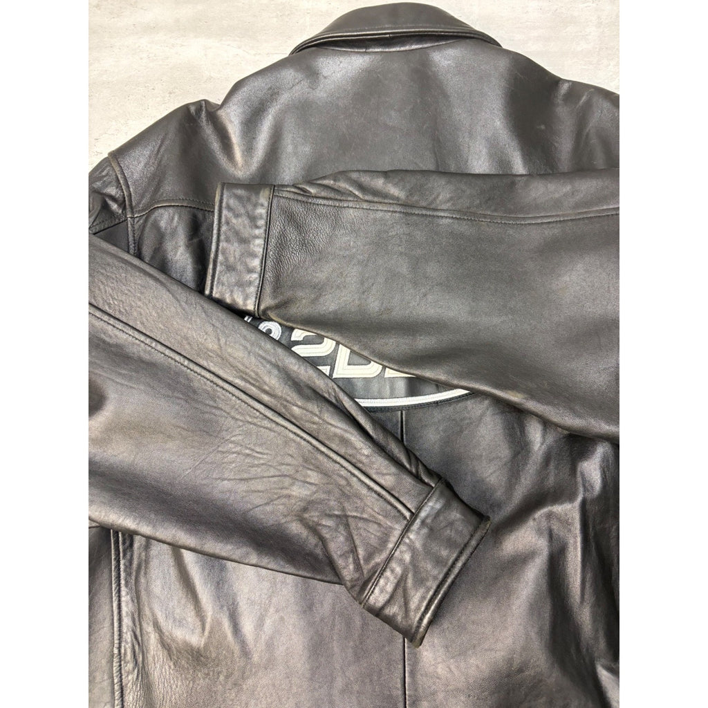 Vintage 2000 Nascar Embroidered Logo Leather Bomber Jacket Size XL
