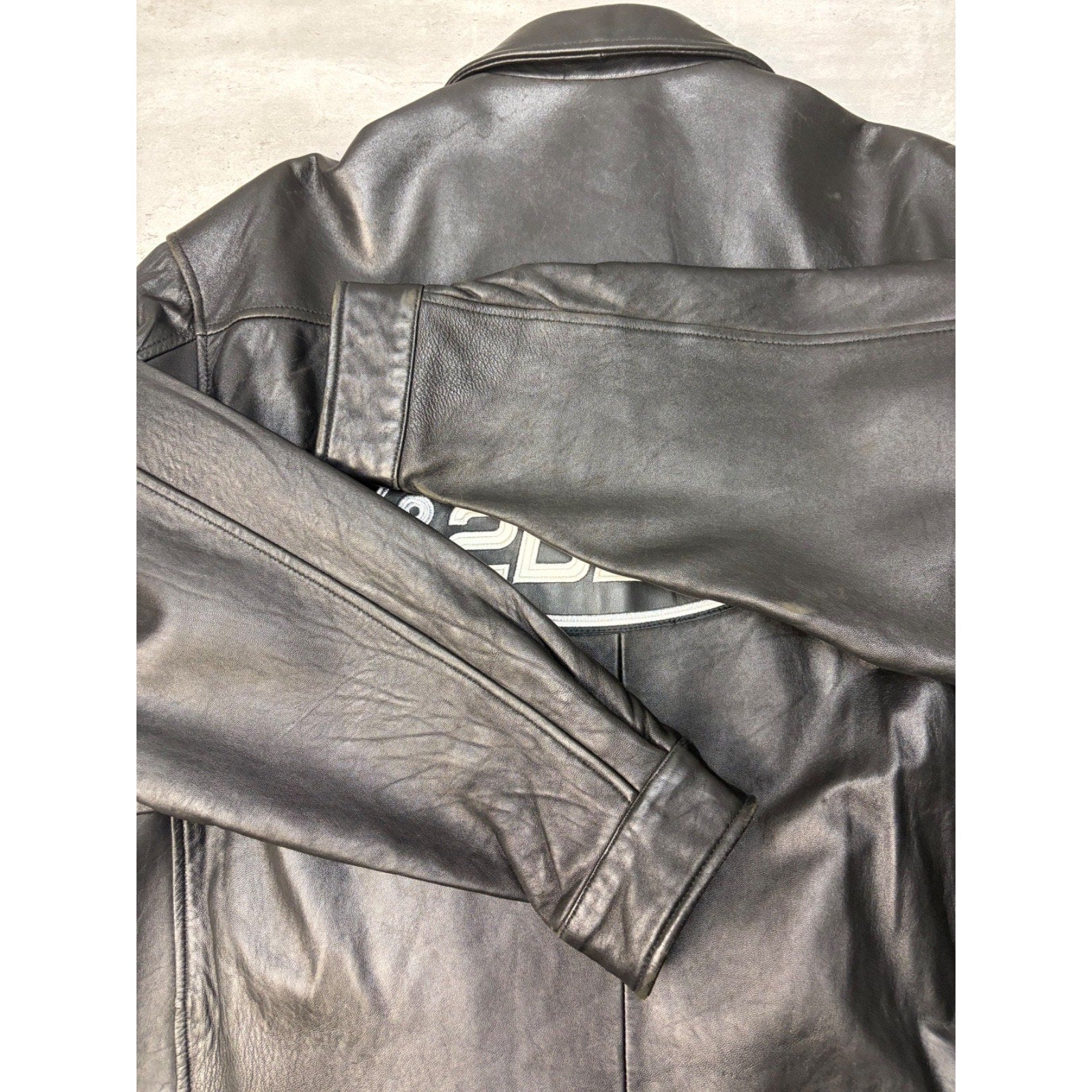 Vintage 2000 Nascar Embroidered Logo Leather Bomber Jacket Size XL