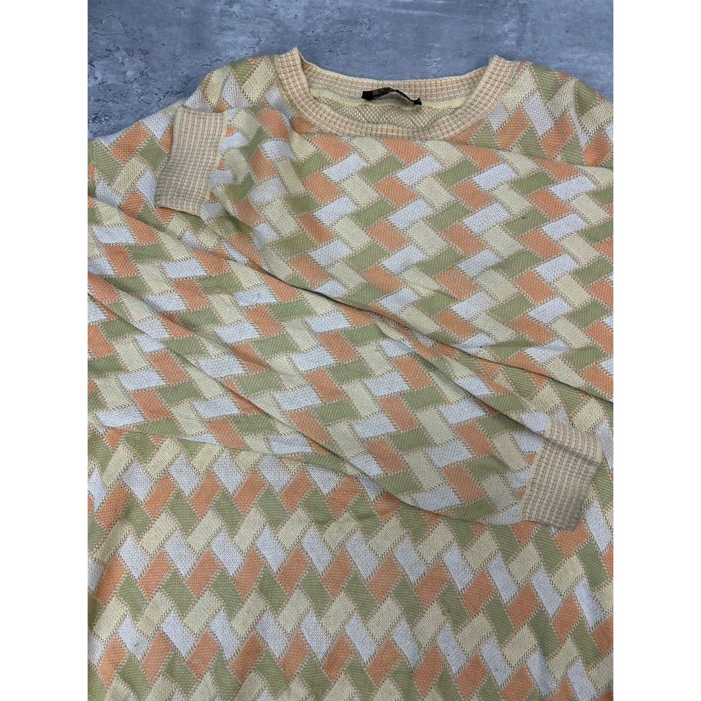 Vintage 90s Tosani Lightweight Zig Zag Print Pullover Knit Sweater Size XL