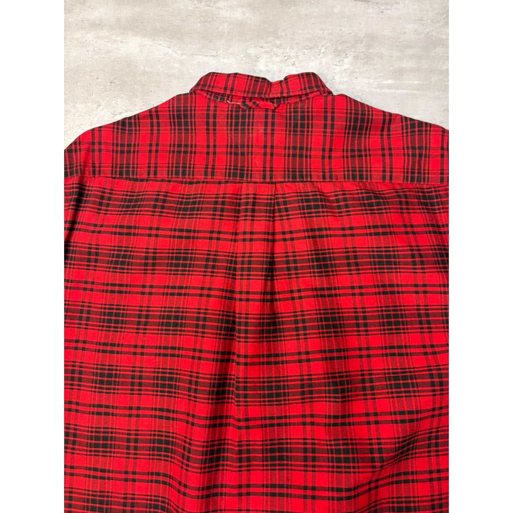 Vintage Tommy Hilfiger Embroidered Crest Plaid Cropped Button Up Shirt Sz Medium