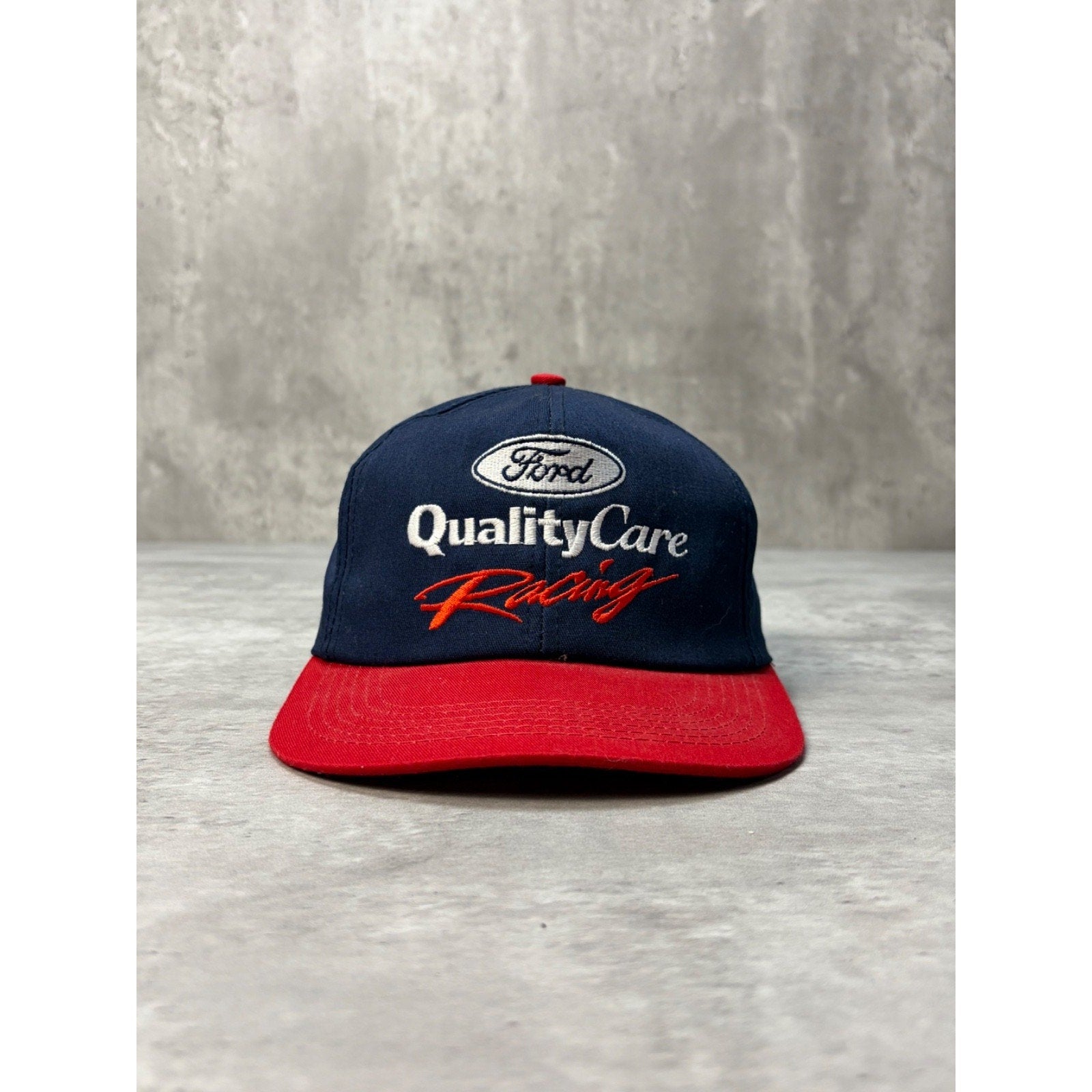 Vintage Ford Quality Care Racing Embroidered Spellout Snapback Hat OSFA