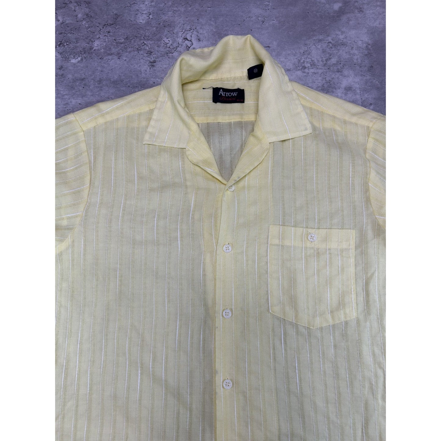 Vintage 80s/90s Arrow Striped Lightweight Single Pocket Button Up Shirt Sz Med