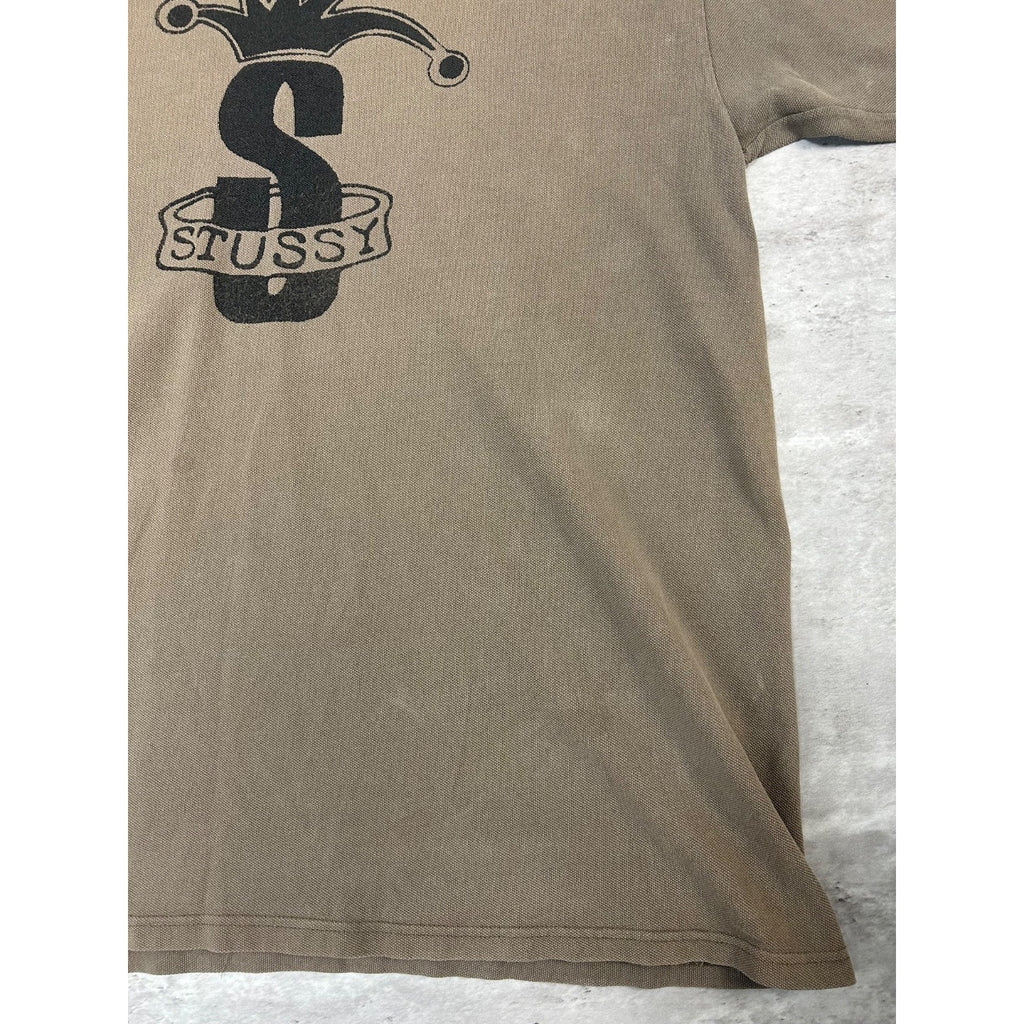 Vintage Stussy Crown Graphic Earth Tone Spellout T-Shirt Size LT