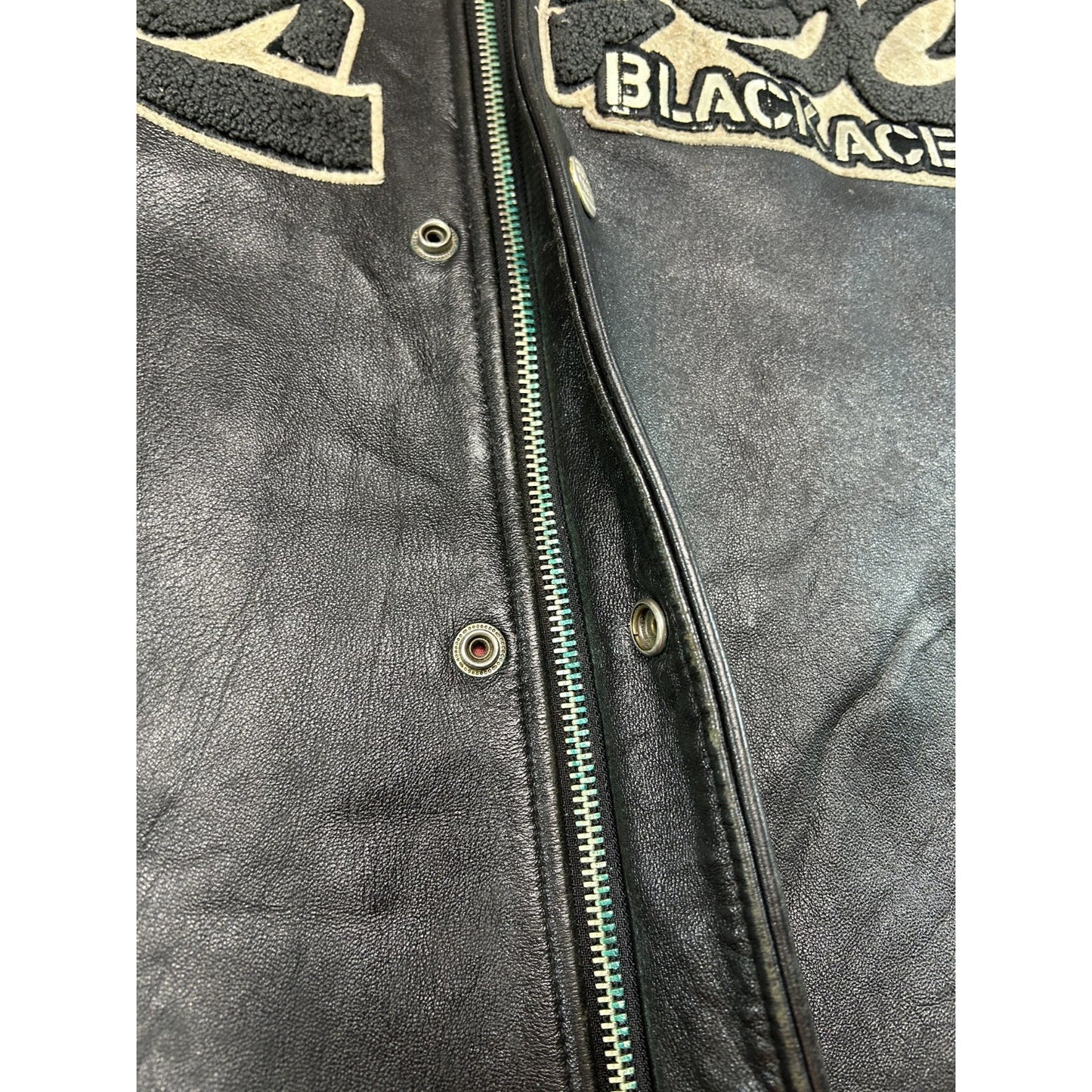 Vintage 90s Avirex Black Aces Embroidered Spellout Leather Jacket Size 3XL