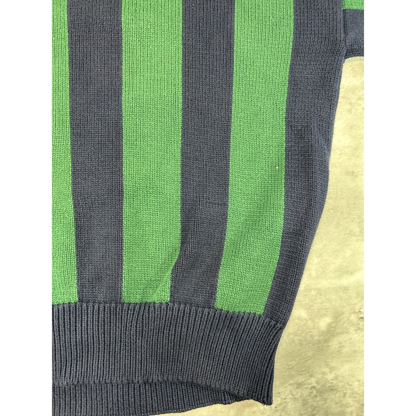 Vintage 90s Varsity Striped Pullover Ribbed Knit Sweater Size Medium Green/Blue