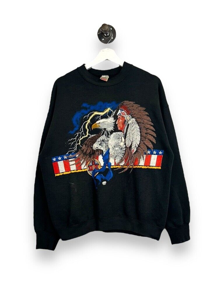 Vintage 1995 Native Chief Eagle Wolf Graphic Crewneck Sweatshirt Size Large