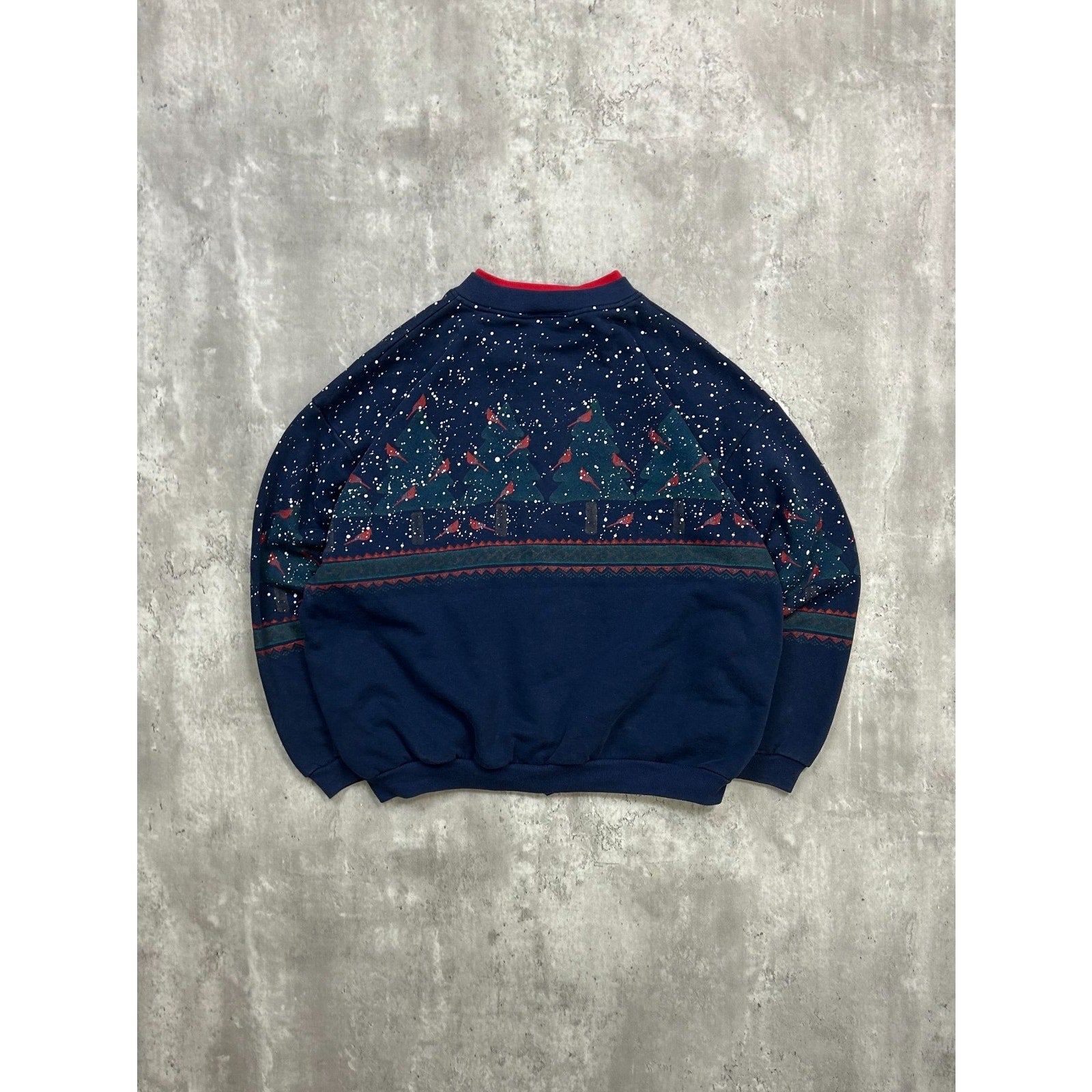 Vintage 90s Cardinal Winter Landscape All Over Print Cardigan Sweatshirt Large