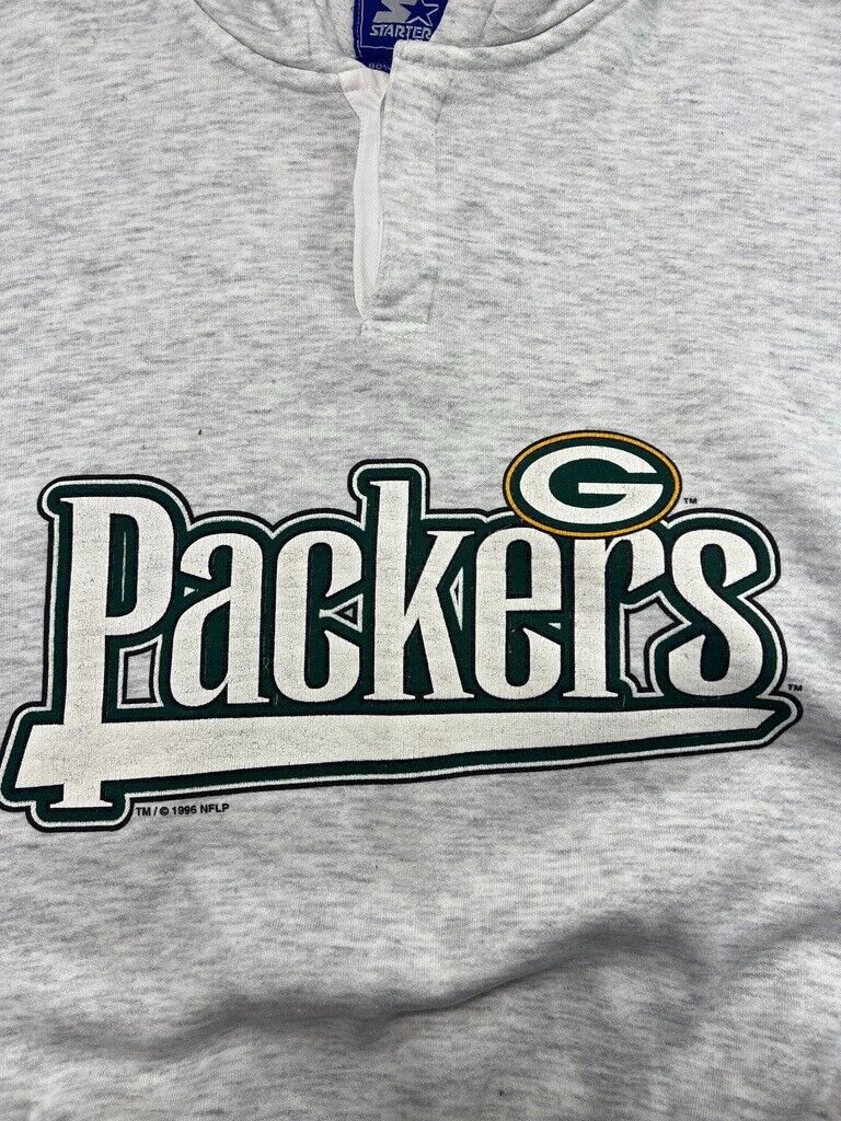 Vintage 1996 Green Bay Packers NFL Spellout Hooded Starter Sweatshirt Size M 90s