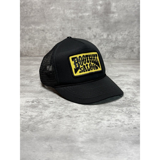 Vintage 90s Boot Hill Saloon Embroidered Patch Trucker Snapback Hat OSFA Black