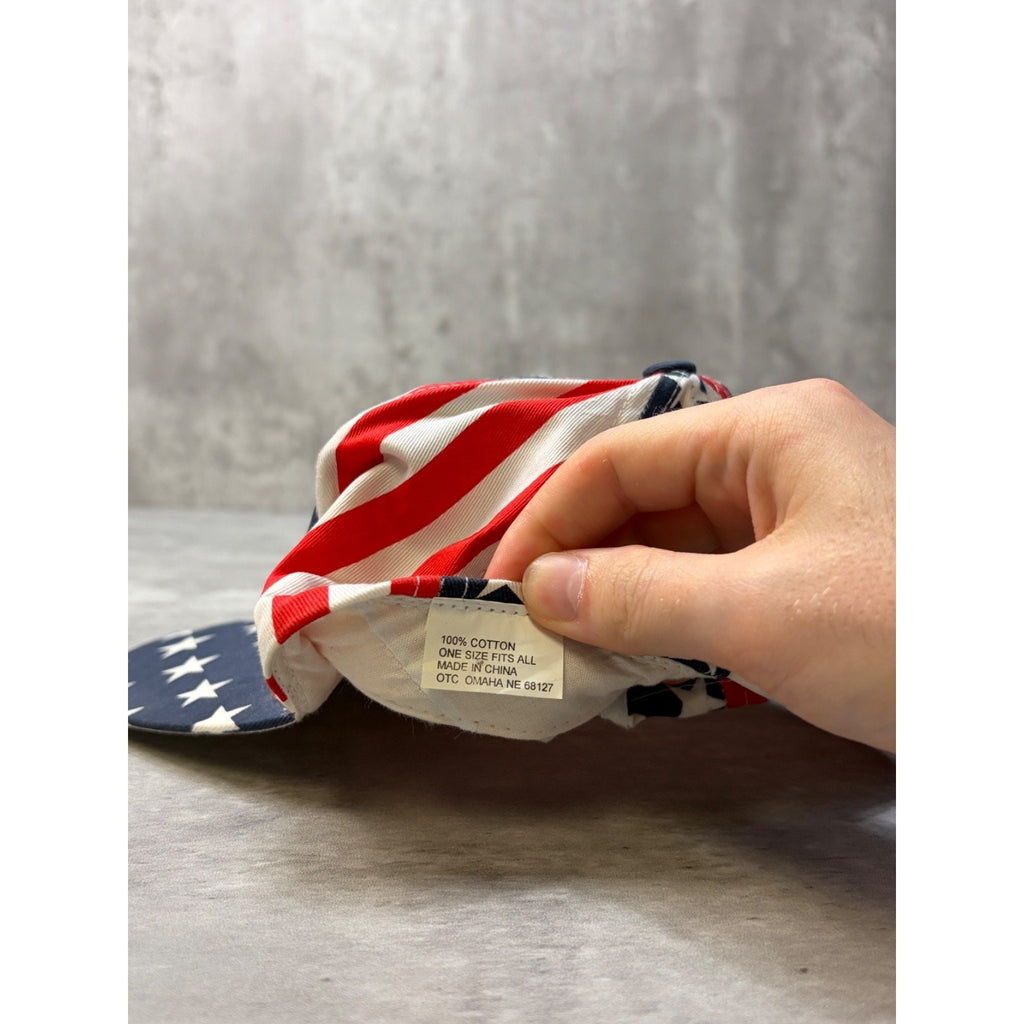 Vintage 90s American Flag All Over Print Graphic Snapback Hat OSFA