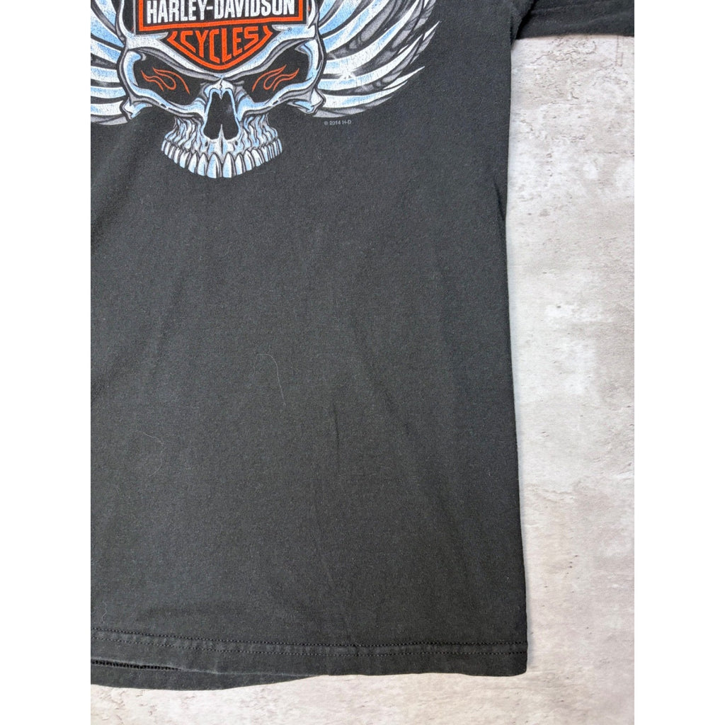 Harley Davidson Flaming Chrome Skull Graphic Long Sleeve T-Shirt Size Medium