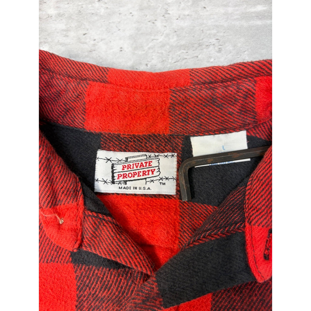 VTG 90s Private Property Plaid Long Sleeve Flannel Button Up Shirt Size Large