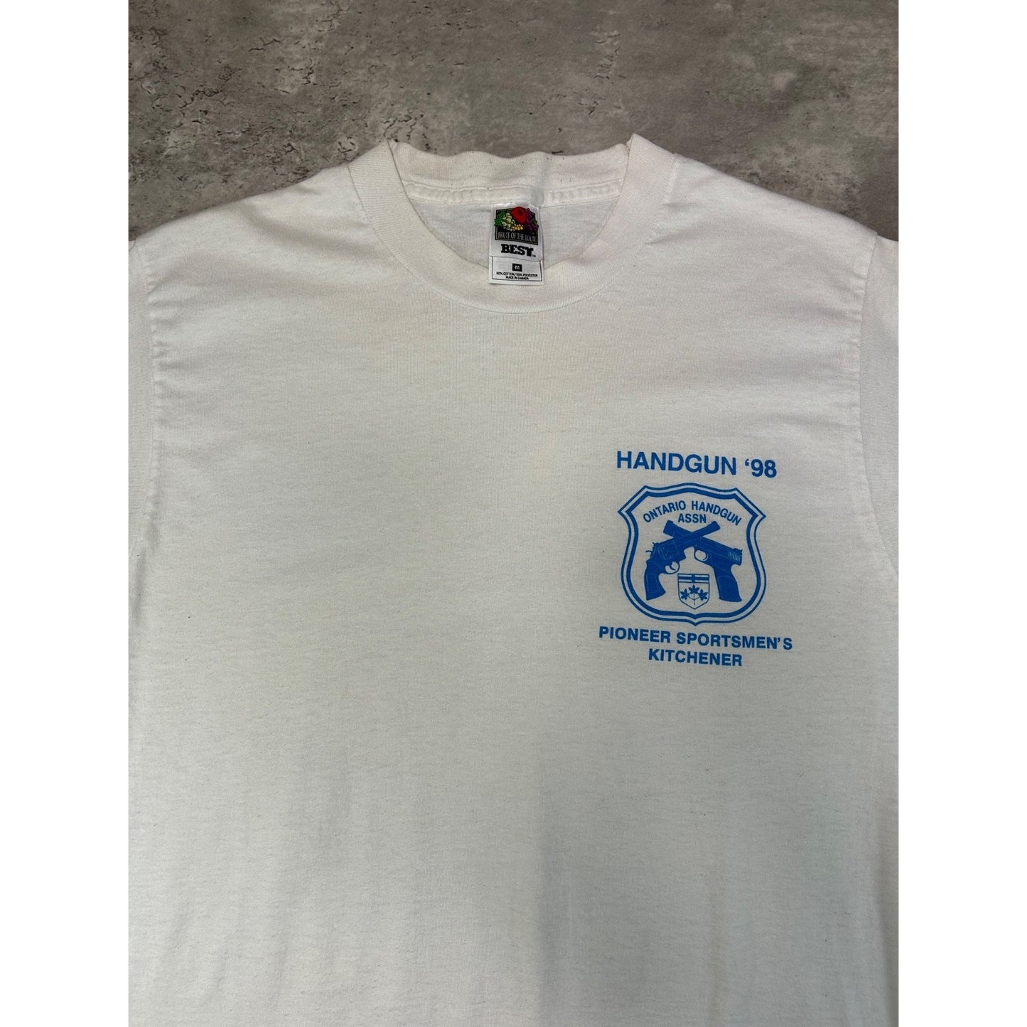 Vintage 1998 Ontario Handgun Association Graphic Crest T-Shirt Size Medium