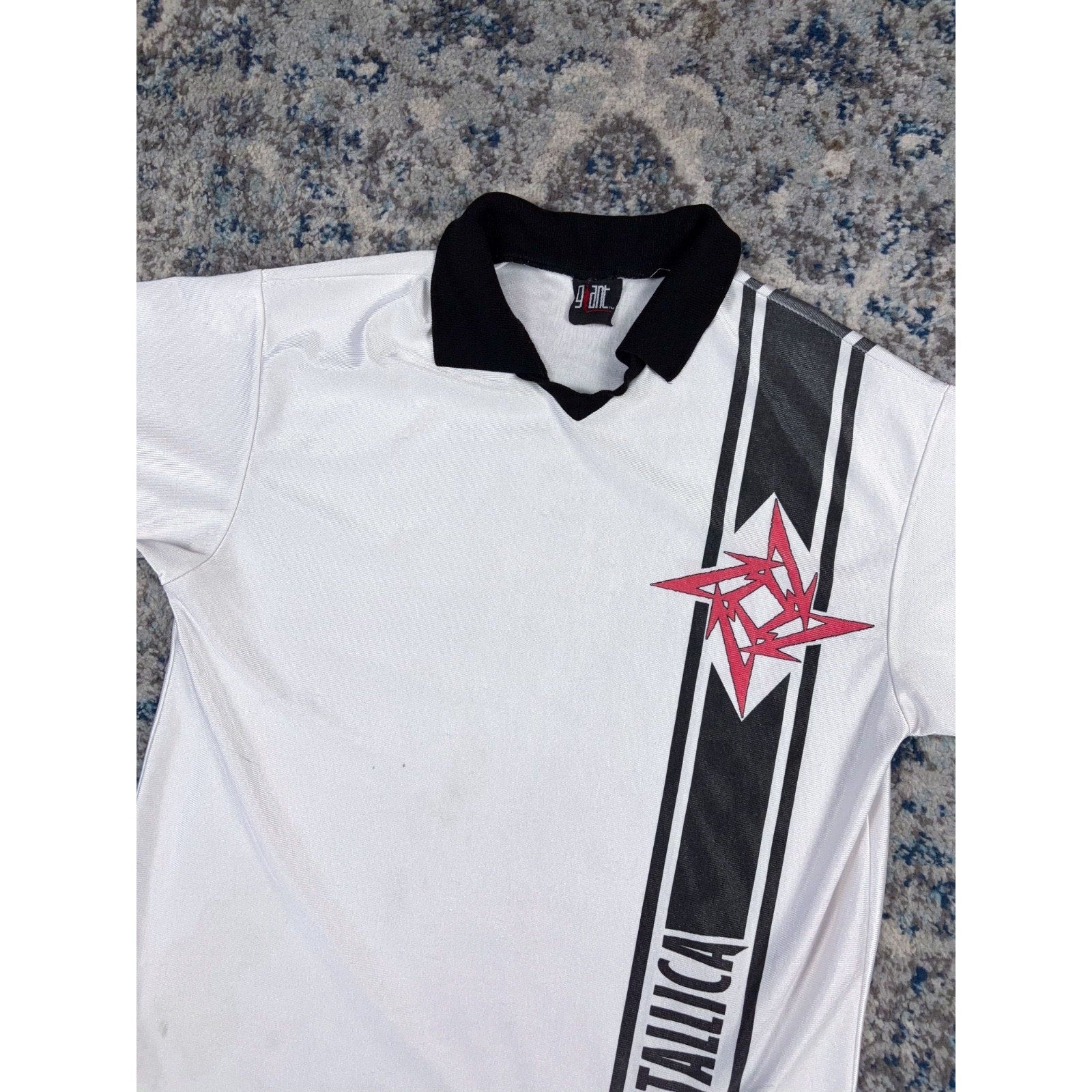 Vintage 90s Metallica Metal Band Spellout Collared Soccer Jersey Size XL