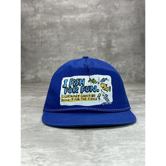 Vintage 80s I Fish For Fun Cant Be For The Fish Comedy Slogan Snapback Hat OSFA