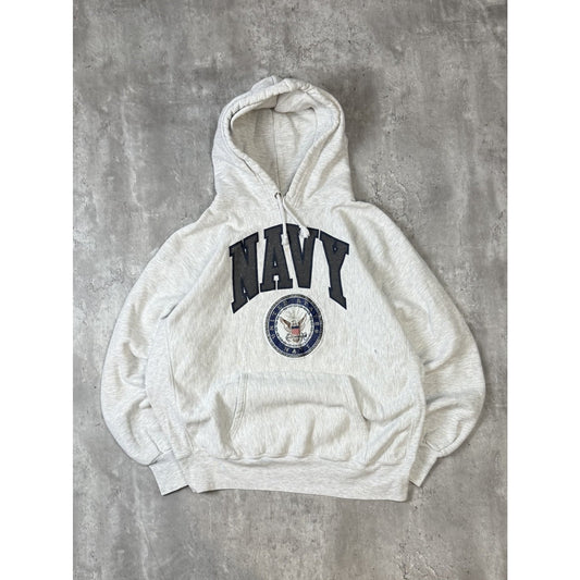 Vintage 90s US Navy Crest Spellout Crest Pullover Hooded Sweatshirt Size XL