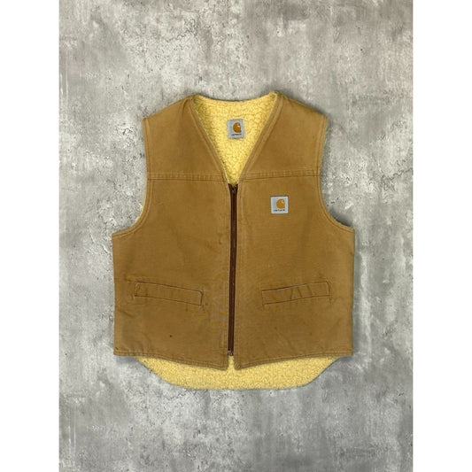 Vintage 70s/80s Carhartt Sherpa Lined Canvas Workwear Vest Jacket Size Medium