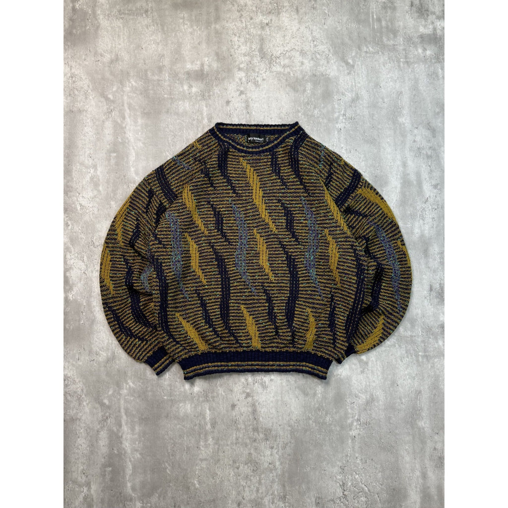 Vintage 90s Tony Stewart Abstract Striped Print Pullover Knit Sweater Size Large