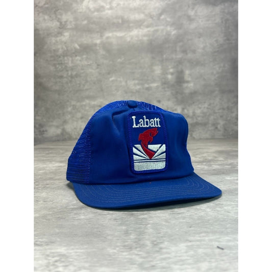 Vintage 80s/90s Labatt Fishing Embroidered Patch Snapback Hat OSFA Blue