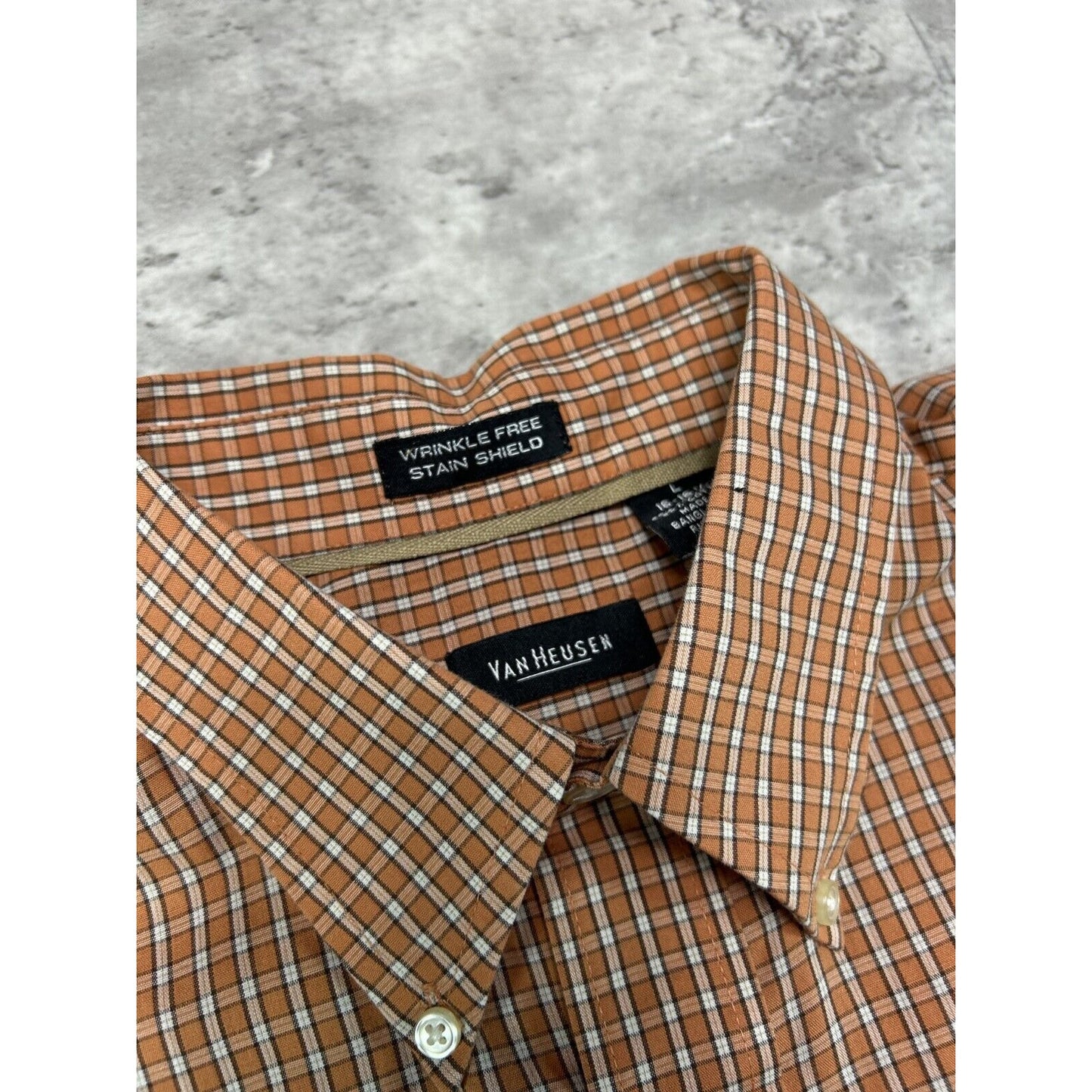 Vintage Van Heusen Plaid Short Sleeve Cropped Button Up Shirt Size Large