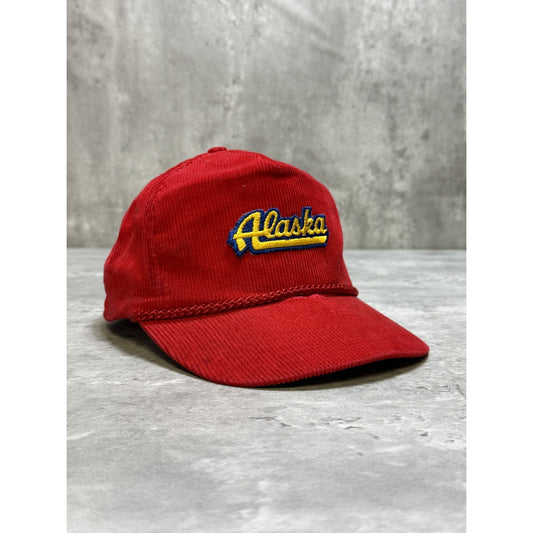 Vintage 90s Alaska Embroidered Spellout Corduroy Destination Snapback Hat OSFA