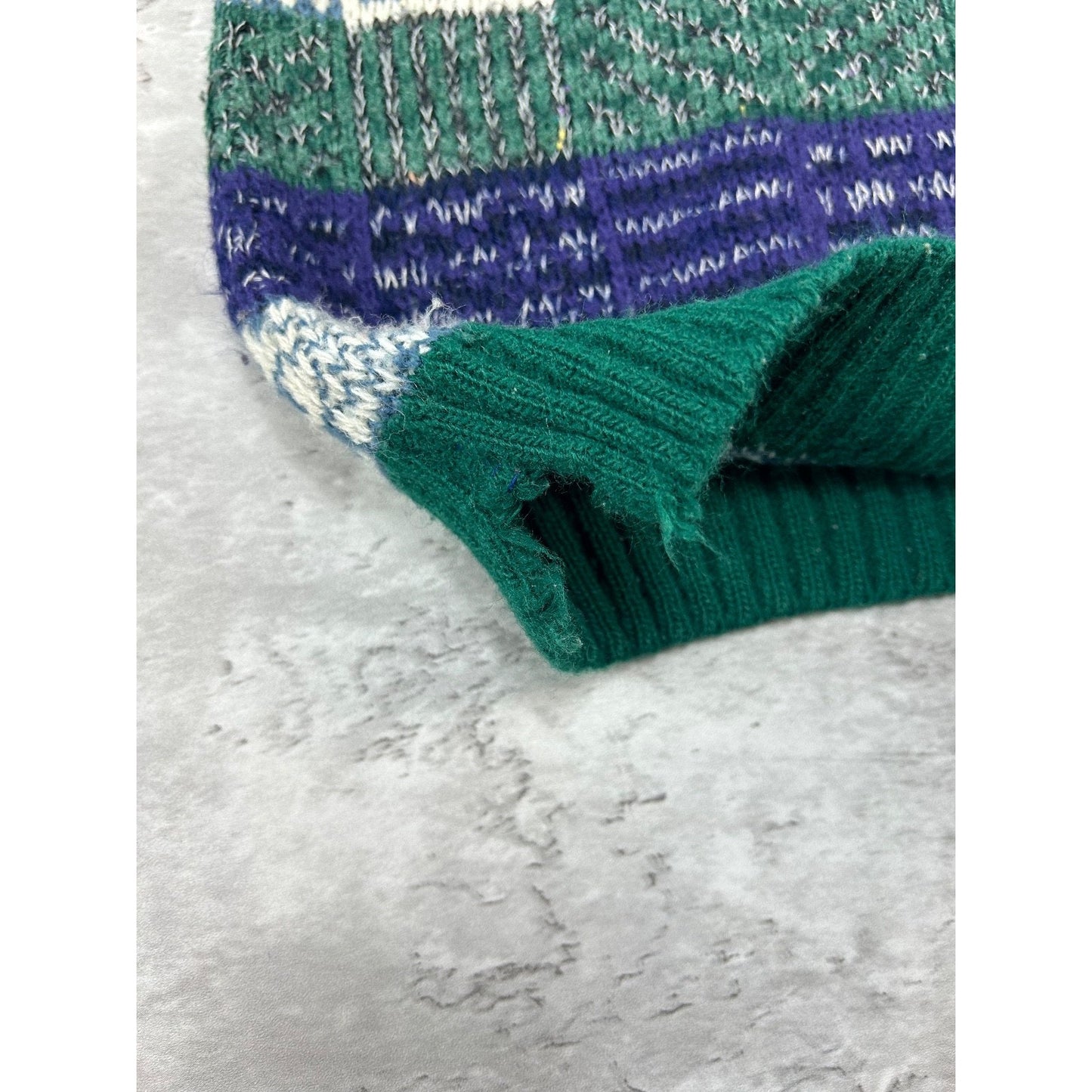 Vintage 90s Checkered Striped Print Pullover Knit Sweater Size Large