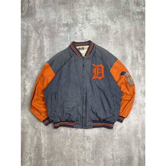 Vintage 90s Detroit Tigers MLB Pinstripe Mirage Reversible Bomber Jacket Sz 2XL