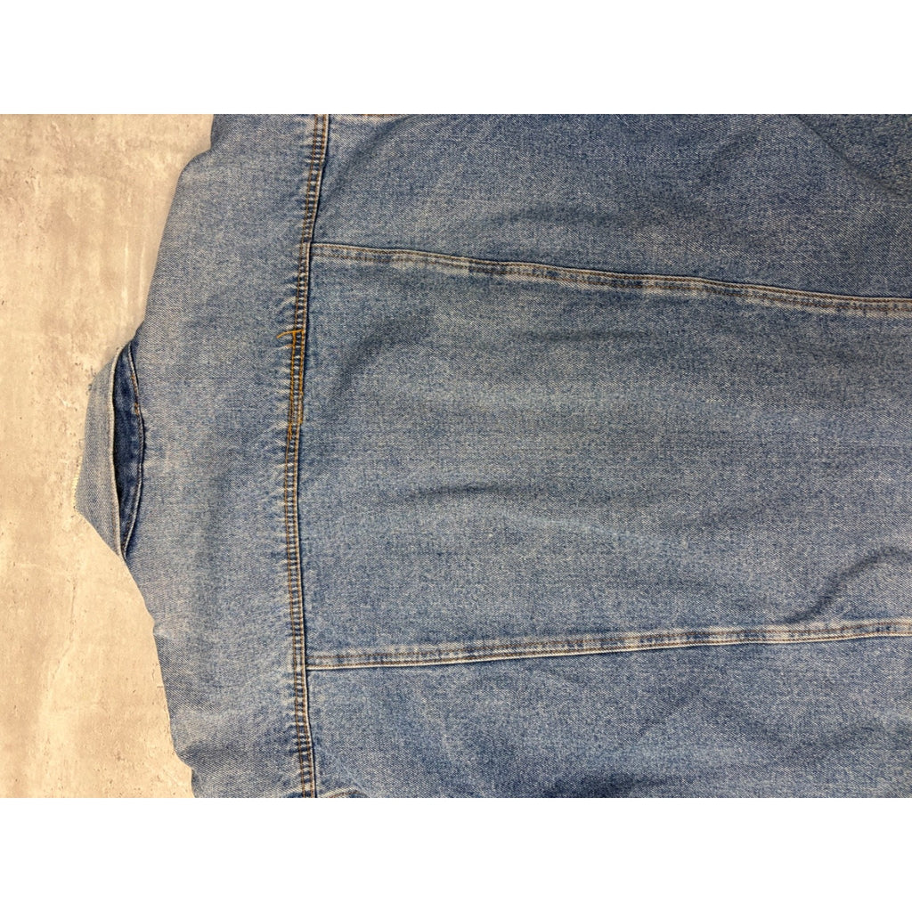 Vintage 90s Club P Plaid Lined Medium Wash Denim Trucker Jacket Size Medium
