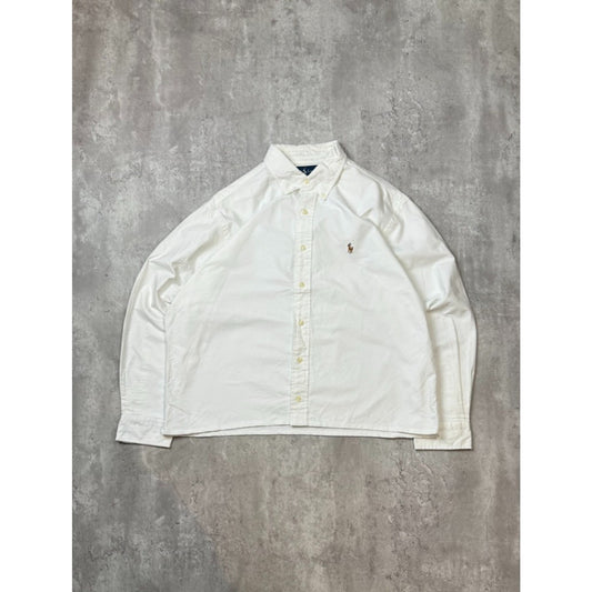 Vintage Polo Ralph Lauren Long Sleeve Reworked Cropped Button Up Shirt Sz XL