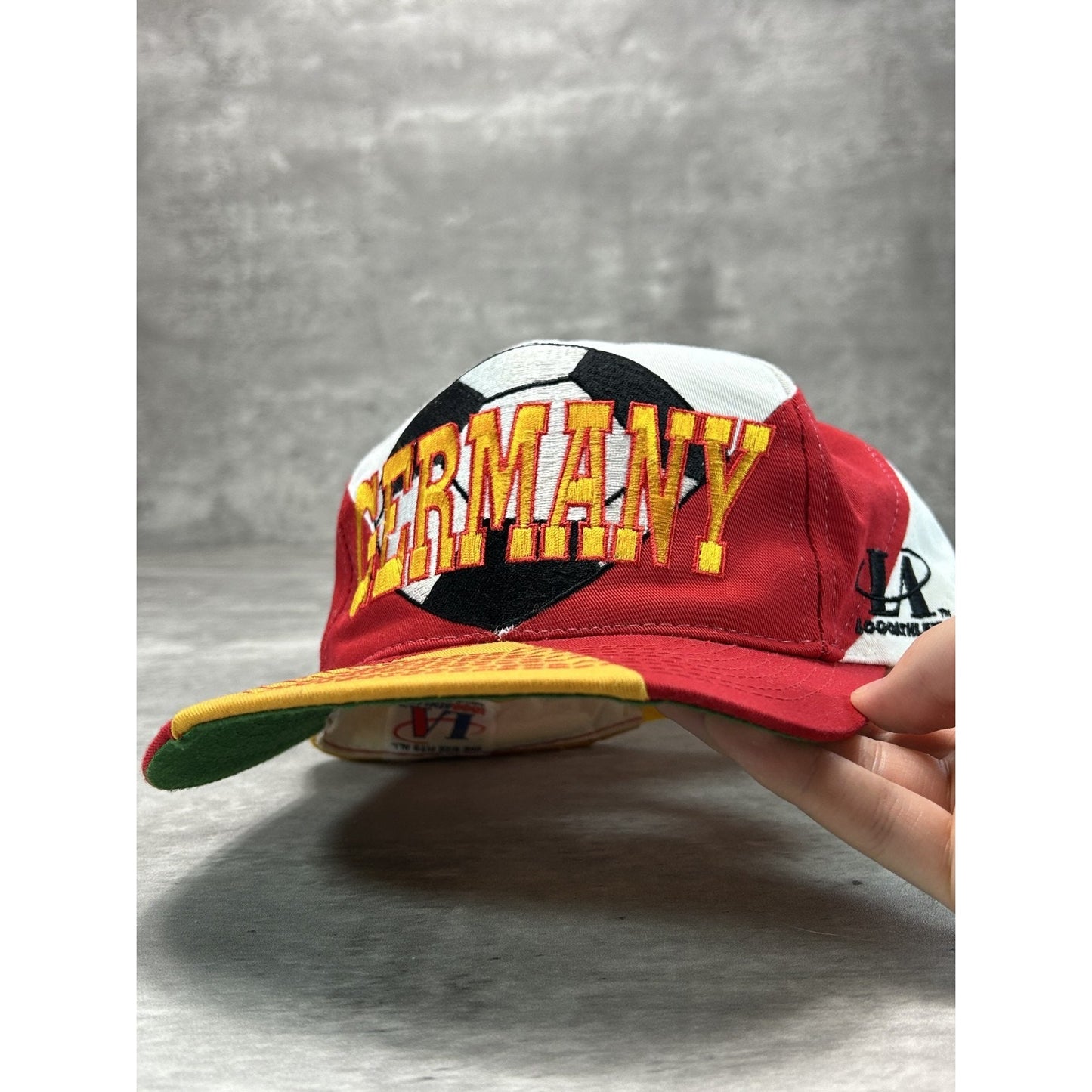 Vintage 90s Team Germany World Cup Embroidered Soccer Spellout Snapback Hat OSFA