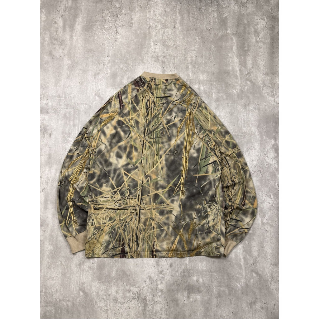 Vintage 90s Water Fowler Marsh Camo Hunting Long Sleeve T-Shirt Size XL