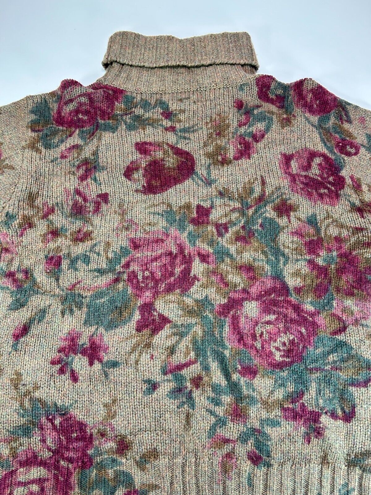 Vintage 90s Ralph Lauren Floral Pattern 100% Wool Turtleneck Knit Sweater Large