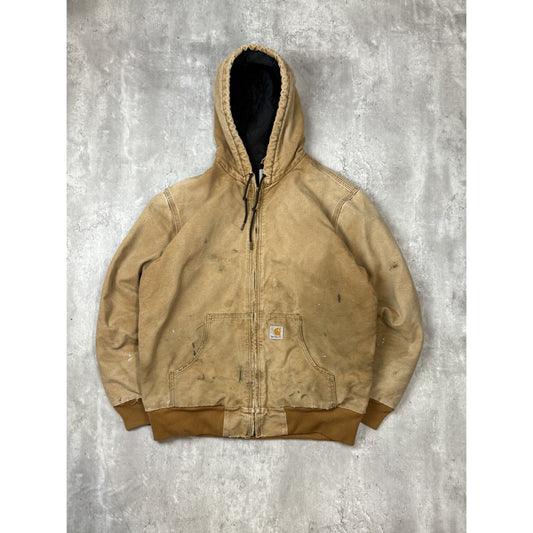 Vintage Carhartt Quilted Lined Canvas Workwear Hooded Active Jacket Size Large