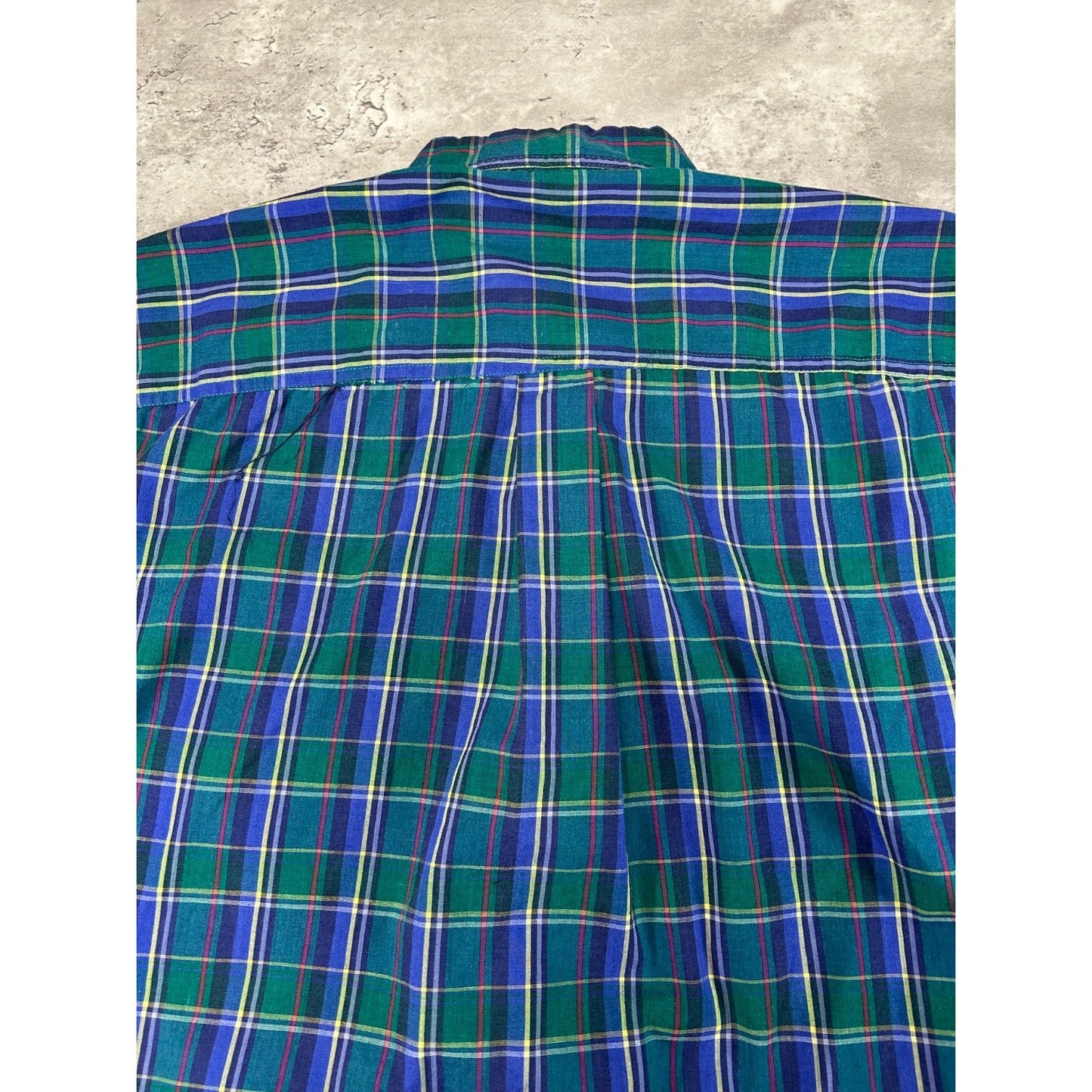 Vintage Van Heusen Plaid Short Sleeve Cropped Reworked Button Up Shirt Sz Large