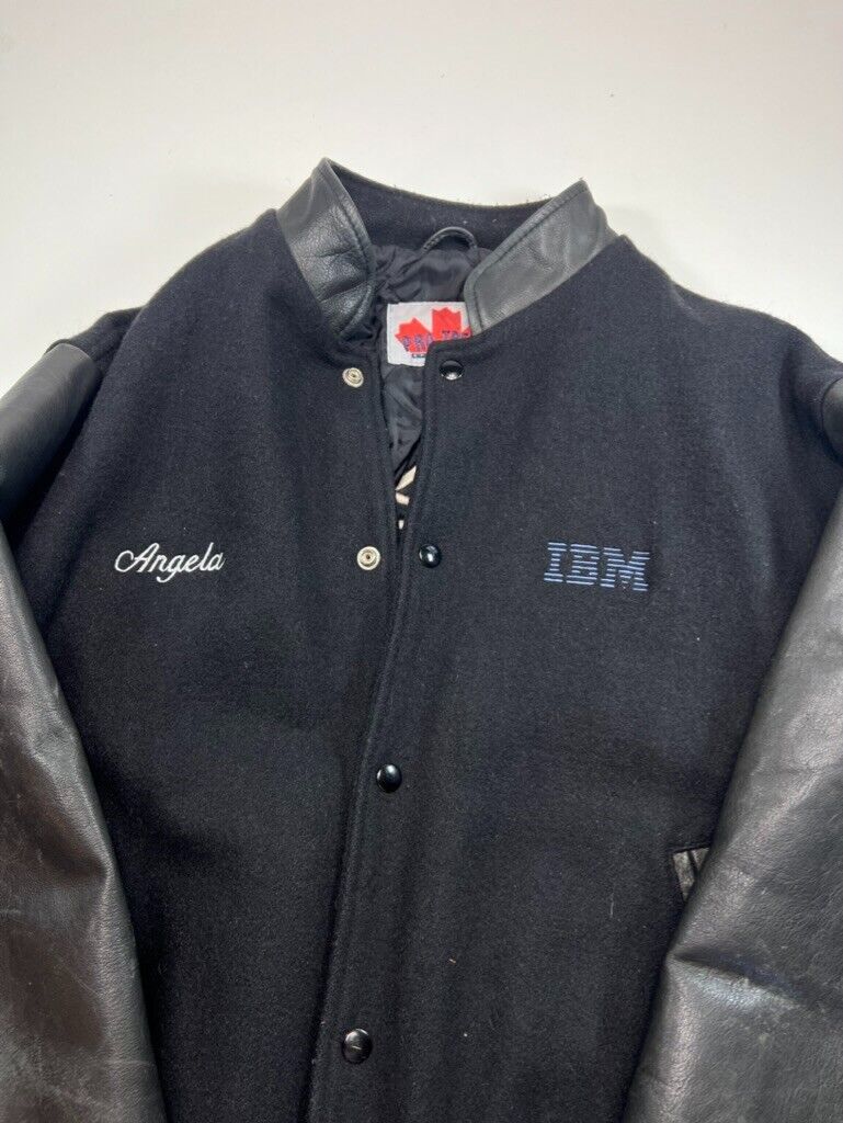 Vintage 90s Pro Trend IBM Computer Telecom Varsity Bomber Jacket Size Large