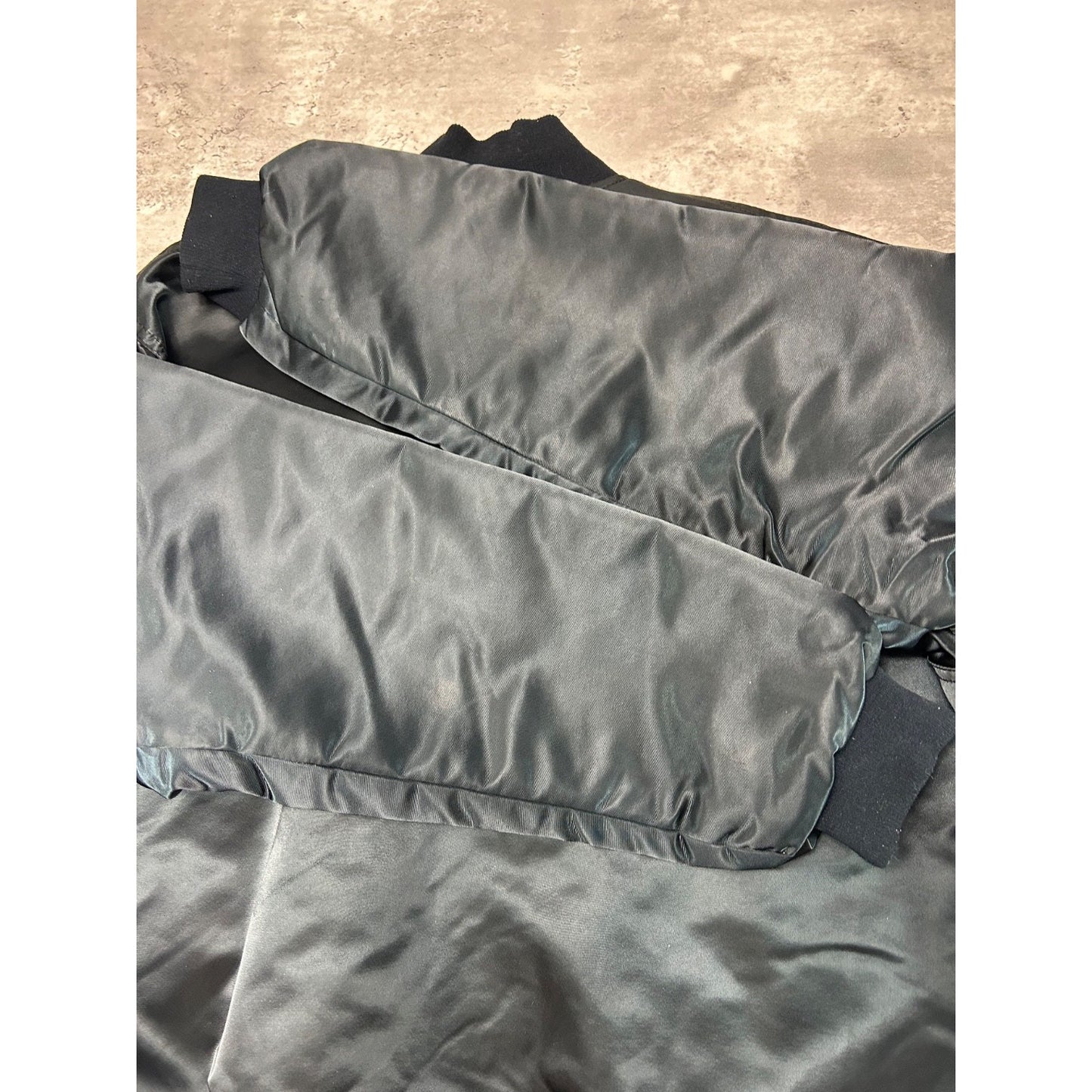 Vintage 90s Oakland Raiders NFL Starter Satin Bomber Jacket Size Large Black