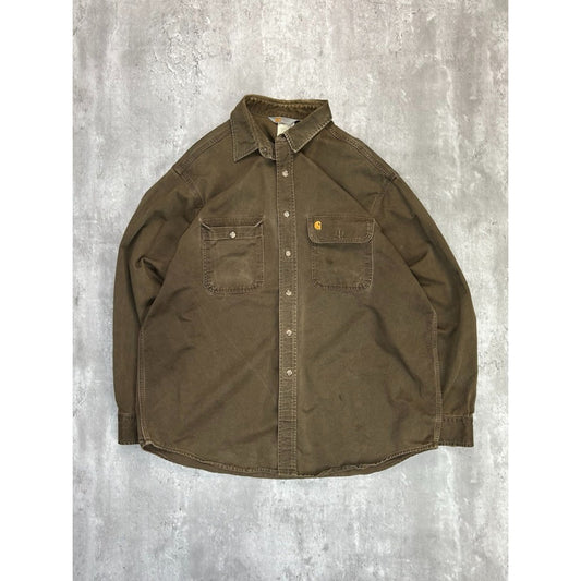 Vintage 90s Carhartt Canvas Workwear Long Sleeve Button Up Shirt Size XL