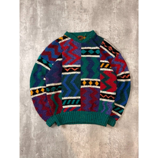 Vintage 90s Boston Traders Abstract Geometric Pattern Knit Sweater Size Large