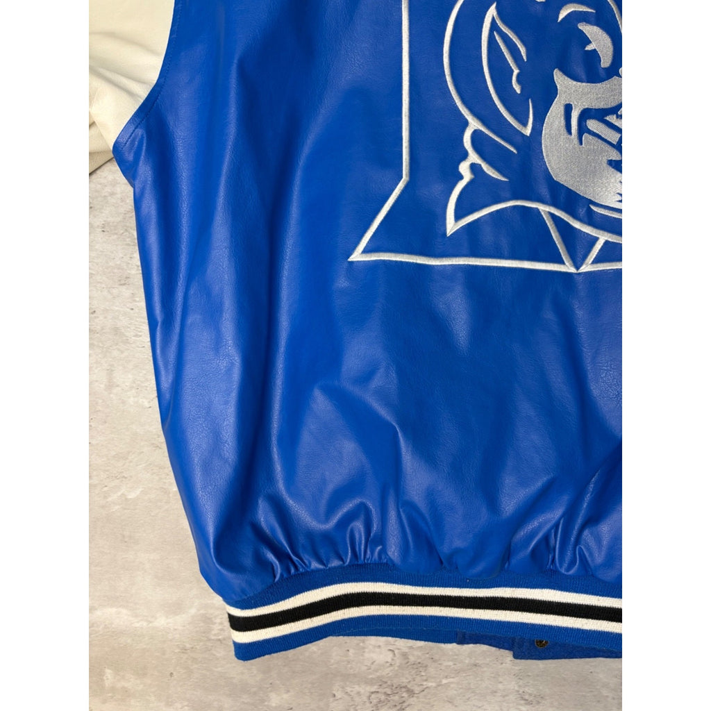Vintage Duke Blue Devils NCAA Pleather Varsity Style Bomber Jacket Size Large